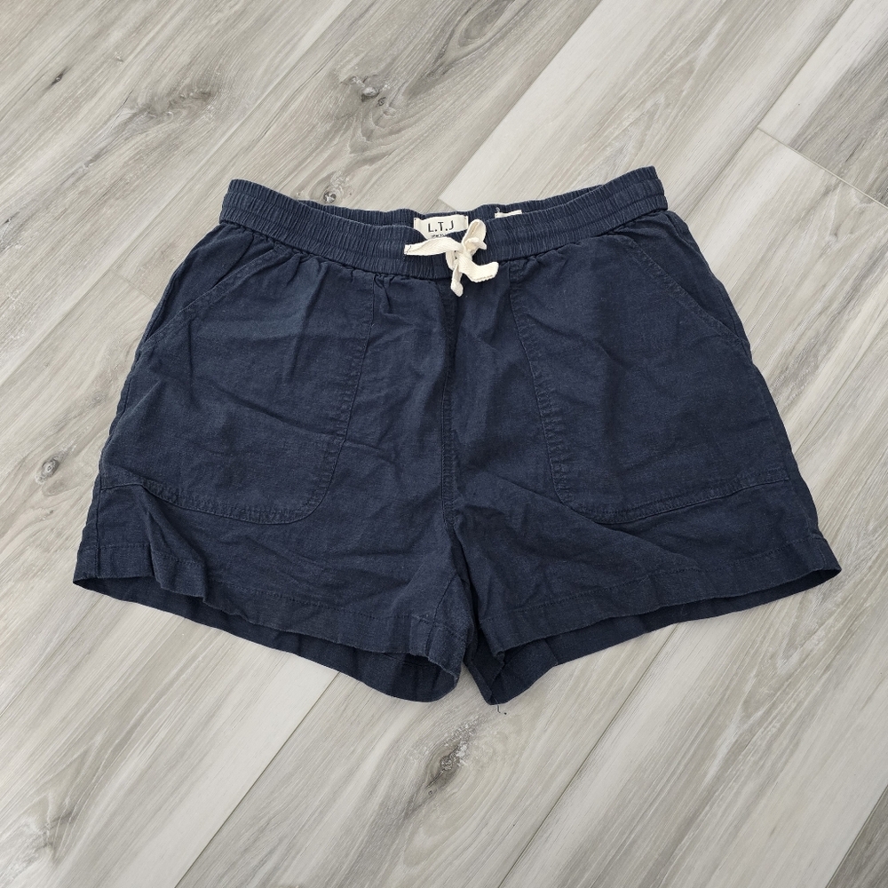 L.T.J. Navy Drawstring Linen-Blend Shorts Sz L